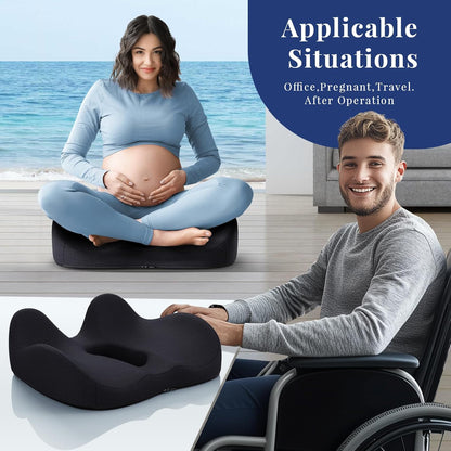 Benazcap Wheelchair Cushions Seat Cushion for Tailbone Pain Relief/Hemorrhoid - Hip Shaped Memory Foam Office Chair Cushions to Unleash Supreme Comfort in Office, Home, and Car Seating-Black