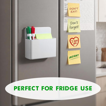 2 Pcs Magnetic Dry Erase Marker Holder for Whiteboard, Plastic Magnetic Pen Holder for Refrigerator Fridge, Magnet Pencil Cup for School Classroom, Locker Accessories, Pen Cup Organizer-White