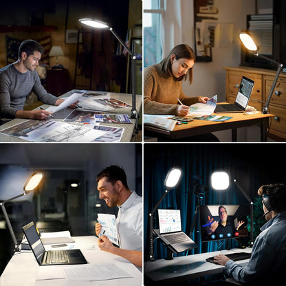 2 Packs Led Desk Lamps for Home Office, 1200LM Dimmable Clamp-on Desktop Light, Adjustable Swing Arm Ring Light with Stand, Memory & Timer Function, Eye-Caring Design