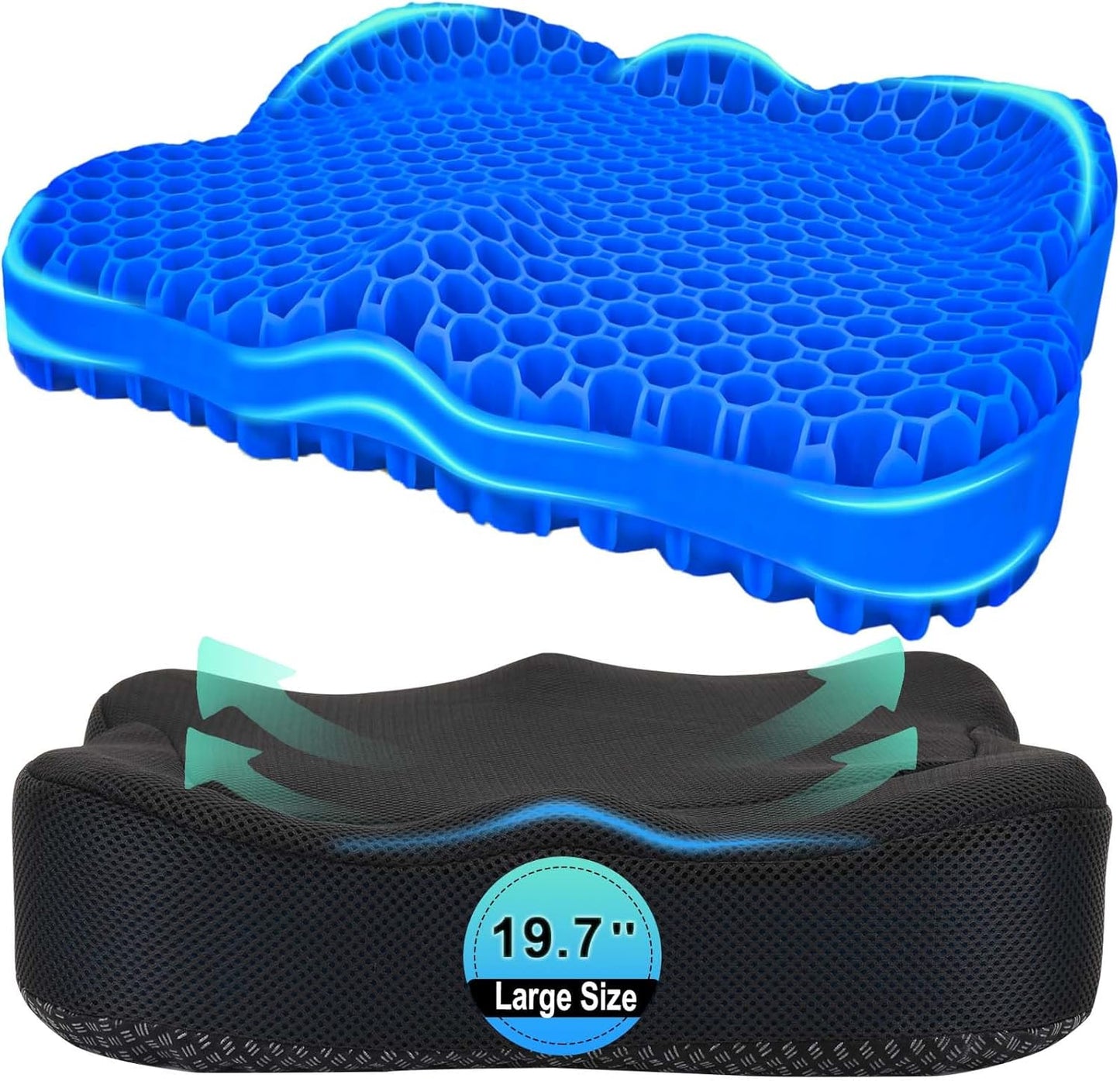 Thicken 19.7in Seat Cushion, Gel Seat Cushion for Long Sitting–Office Chair, Wheelchair, Car Pad, Large Cooling Support Pad for Back Pain, Sciatica, Tailbone Pain Relief