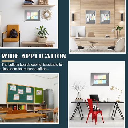 Suzile 1 Pcs Gray Enclosed Bulletin Board Lockable Cork Case Notice Board Aluminum Framed Waterproof Locking Cabinet with Mounting Screws for School Class Office Wall Display Pictures 48x36 Inch