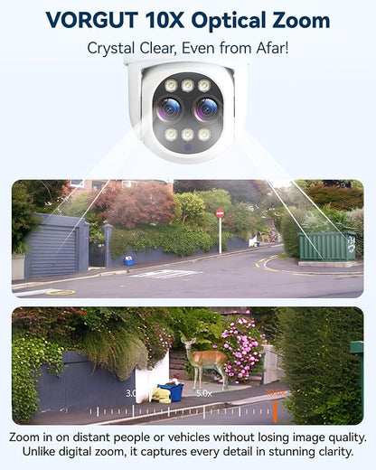 Security Camera Wireless Outdoor System with Monitor, 2pcs Dual Lens 10X Optical Zoom PTZ Cameras for Home Surveillance, Color Night Vision, Auto Tracking, Human Detection, 10CH NVR, 500GB HDD