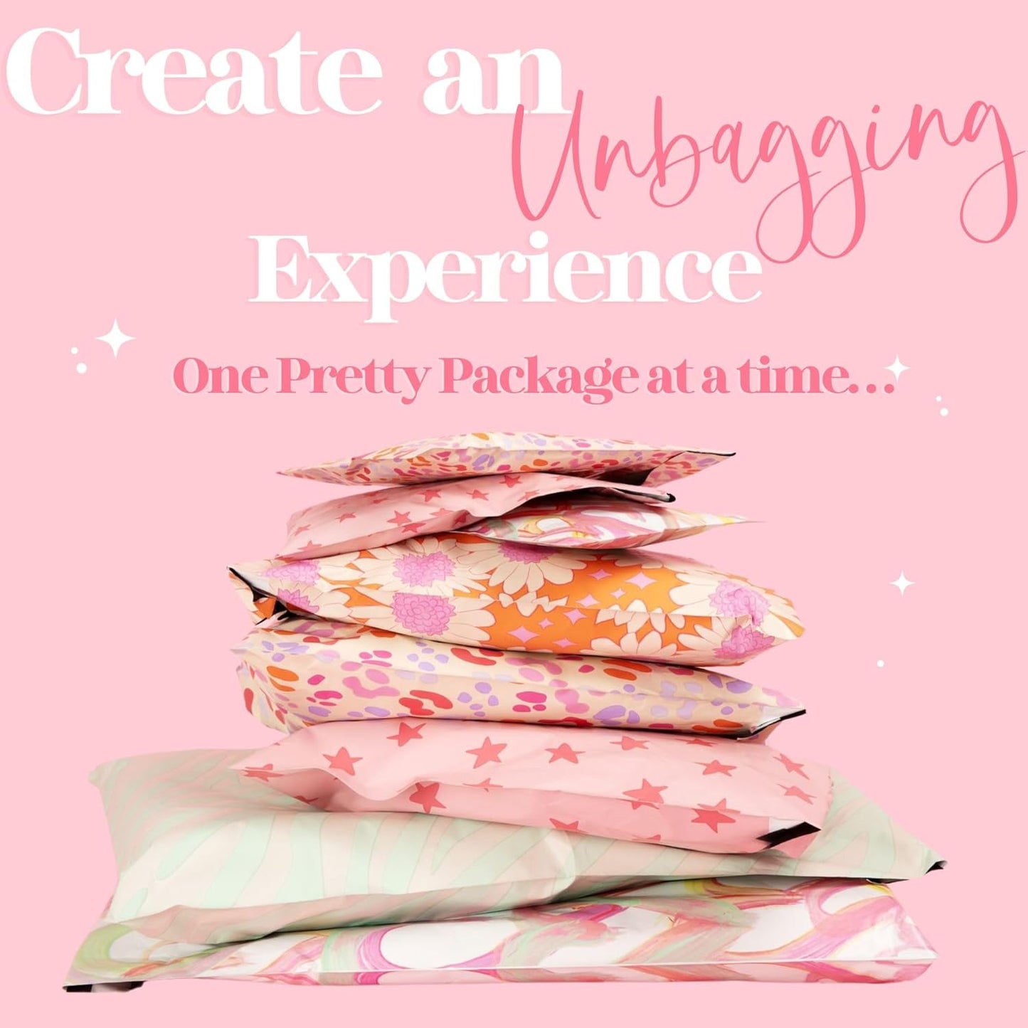 10x13 Designer Poly Mailer 100 Pack Heavy Duty Waterproof Self Seal Shipping Bags for Small Business Large Mailing Envelopes Bulk Tear Resistant Cute Packaging Pink Blooms Flowers