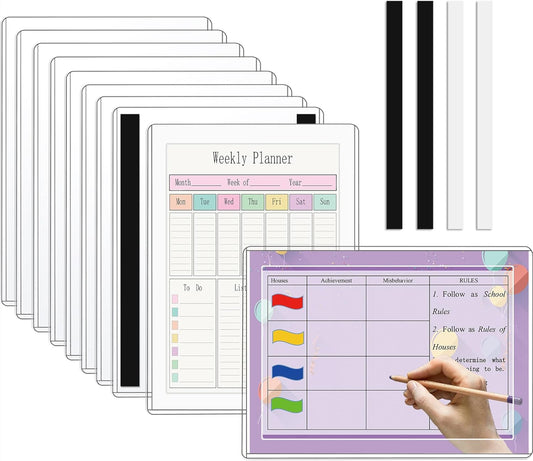 10 Pack Magnetic Sign Holder 8.5x11 Plastic, Writability Clear Sign Holders with Magnet Strips and Adhesive Strips for Office Retail Store Wall Display, Warehouse/Lift Document Display