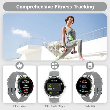 Smart Watch for Men Women, 1.43" AMOLED IP68 Waterproof Smartwatch, Fitness Tracker with Heart Rate/SpO2/Sleep Monitor, 150+ Sports Mode, Bluetooth Call Android & iOS Compatible, 2 Bands