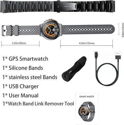 Smart Watch for Men (Answer/Make Call), Built-in GPS, Compass, 1.60" AMOLED, 5ATM Waterproof, Heart Rate SpO2 Sleep Monitor, iPhone Android - Grey