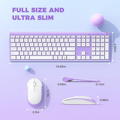 Wireless Keyboard and Mouse, Vssoplor 2.4GHz Rechargeable Compact Quiet Full-Size Keyboard and Mouse Combo with Nano USB Receiver for Windows, Laptop, PC, Notebook-Lavender Purple