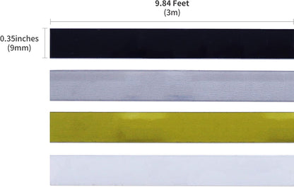 Motex Refill Tape for Embossing Label Maker, 4 Color Tapes, 3/8-Inch (Black, Transparent, Gold, Silver)