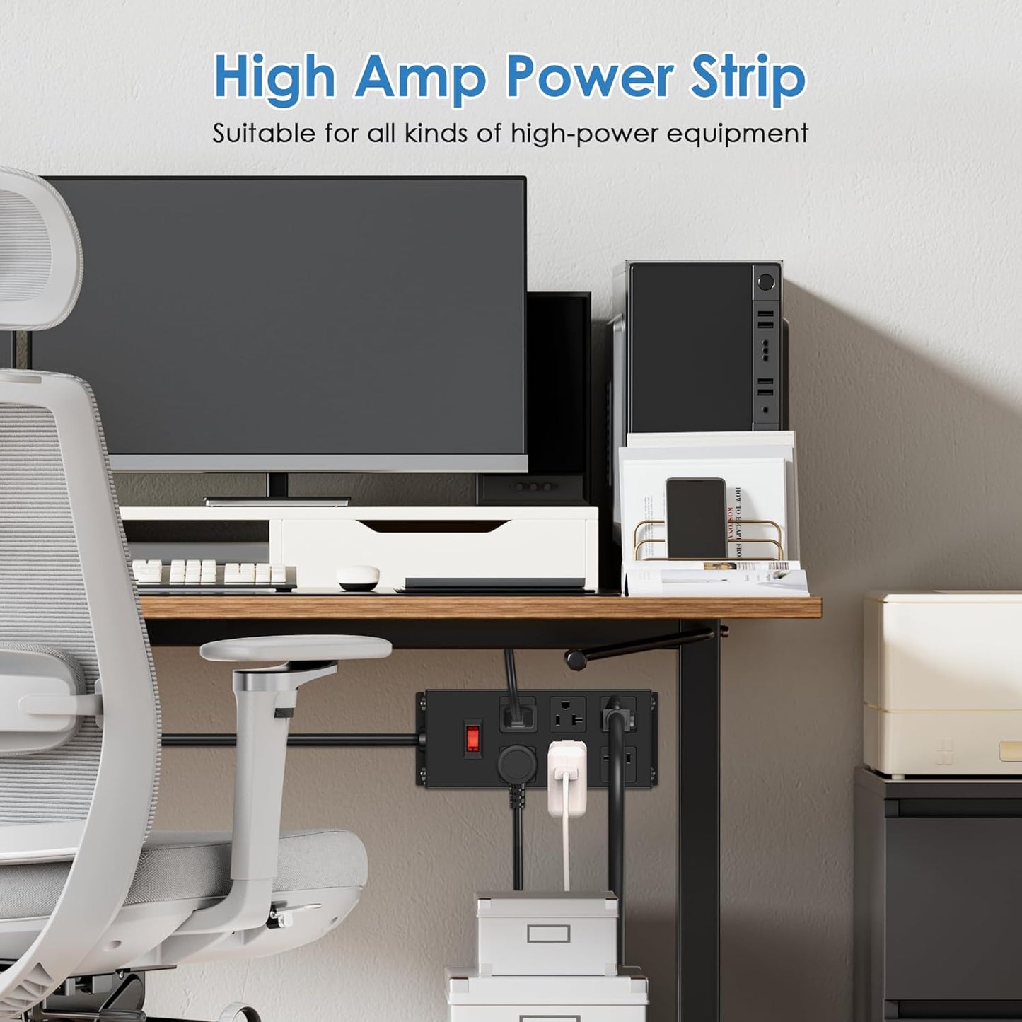 JUNNUJ Heavy Duty 20 Amp Power Strip, Garage 6 Outlets Metal 12 Gauge Surge Protector 3000J, High Amp 5-15P Adapter Shop 6-20R T-Slot Industrial (6AC, 4FT)