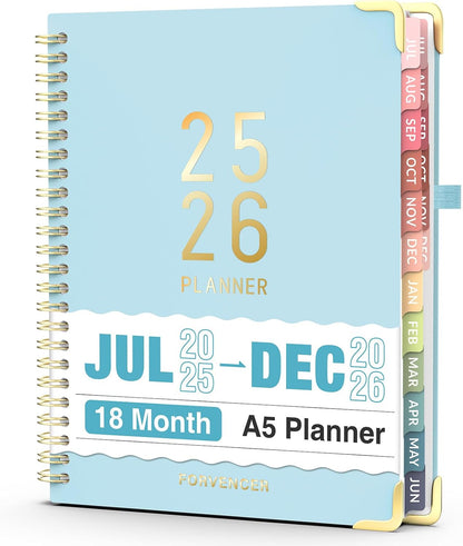 Jul 2025 - Dec 2026 Planner, Forvencer Academic Planner 2025-2026, 18 Month Daily Planner, 6" x 8", Weekly & Monthly Agenda Book, Hardcover Calendar Book, School Supplies for Student Teacher, Blue