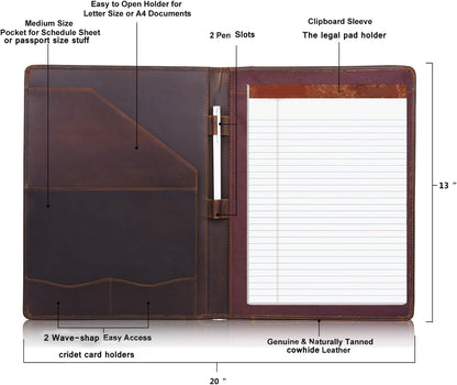 Jack&Chris Leather Portfolio, A4 Document Folder Legal Pad Padfolio, Professional Writing Letter Notepad Clipboard Sleeve Organizer, Resume Folio Binder for Men&Women,JC1823