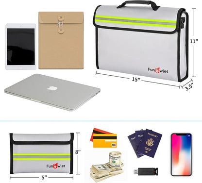 Fireproof Waterproof Money Document Bag - Large Fireproof Safe Box with Wallet Protector, Fire & Water Resistant Storage Organizer Pouch for A4 Documents Holder,File,Jewelry,Passport,Laptop (Gray)