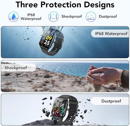 Smart Watch for Men Women, 1.85" HD Fitness Tracker with Bluetooth Calls/AI Voice Control, IP68 Waterproof, 115+Sports Modes, 24/7 Heart Rate/Sleep Fitness Watch Compatible with iOS/Android Grey
