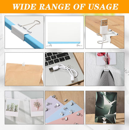 Jetec 100 Pack 0.6in/15mm White Metal Binder Clips Bulk Medium Reusable Fold Back Binder Clips Paper Clamps Spring Steel Sturdy for Home School Office Supplies