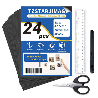 Magnet Sheets with Adhesive Backing,8.5" x 11"(Pack of 24),30 mil Thick Cuttable Flexible Magnetic Sheets for DIY Crafts,Photos,Letters and Stickers