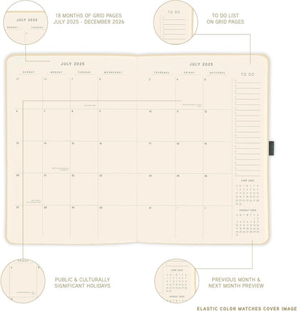 July 2025 – Dec. 2026 Planner by Graphique, Weekly and Monthly Planner, 18 Months Calendar, Hardcover, Cherries, 6” x 8”