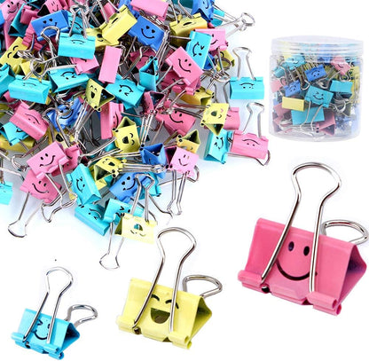 【72pack】 Binder Clips, Limque Paper Clips,Paper Clamps with Colored Cute Hollow Smiling Face,72 Pcs Assorted Size Clip, for Office,Teacher Gifts and Kitchen