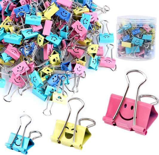 【72pack】 Binder Clips, Limque Paper Clips,Paper Clamps with Colored Cute Hollow Smiling Face,72 Pcs Assorted Size Clip, for Office,Teacher Gifts and Kitchen