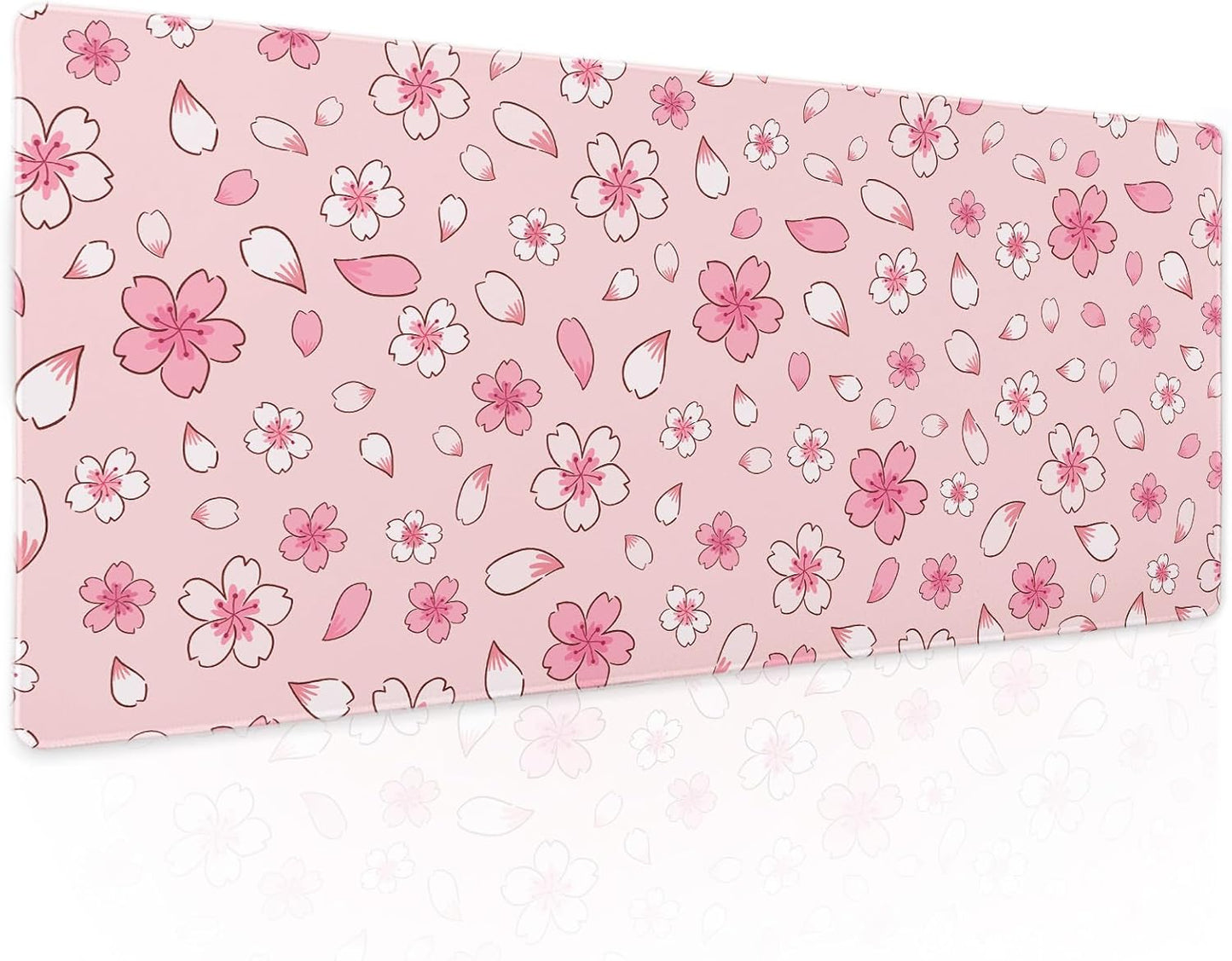 Pink Cherry Blossom Gaming Mouse Pad XL Cute Anime Aesthetics Floral Extended Kawaii Flowers Large Mousepad Non-Slip Rubber Base Stitched Edge Long Keyboard Desk Mat for Computer,31.5×11.8 Inch