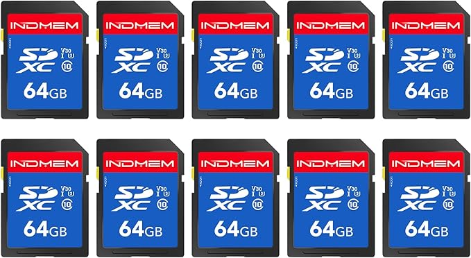 SD Card 64GB 10pack, C10, U3, V30, High Speed up to 90M/S SDXC UHS-I Memory Cards, Full HD & 4K Video Compatible with Canon Nikon Sony Pentax Kodak Olympus Panasonic Digital Camera, 64GB(10pc)