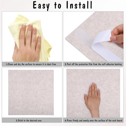 Large Cork Board 36" x 24", 6 Pack Felt Wall Tiles with Colored Pushpins, Bulletin Board with Removable Self-Adhesive Strips, Pin Boards Cork Boards for Walls Office Home-Light Tan