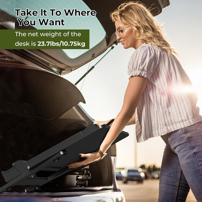 Foldable Standing Desk，Small Mobile Sit-Stand Desk with 90 Tiltable Top，Rolling Rising Laptop Workstation Adjustable Height，Portable Table on Hidden Wheels/4 Lockable Casters，Black