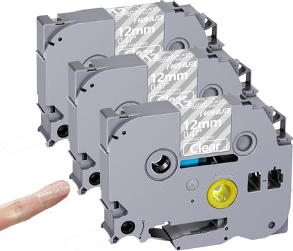 Hehua Tze Tz Tape 12mm 0.47 Laminated White on Clear Tape Compatible for Brother P-Touch Label Maker Tape TZe-135 TZe135 TZ-135 TZ135 for Ptouch PT D210 D220 D200 D610 H110, 1/2'' x 26.2ft, 3 Pack