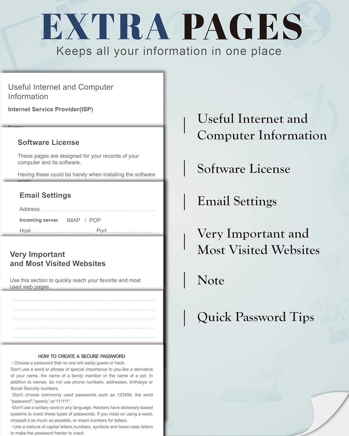 Password Keeper Book with Colorful Alphabetical Tabs, Hardcover Password Log-book for Internet Password and Website Address, 5.8"×8.4" Password Notebook for Home Office (Denim Blue, Medium (5.8 x 8.4 Inch))