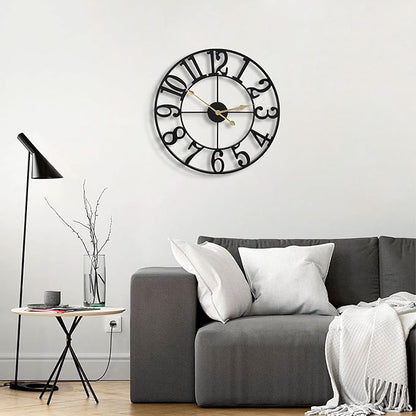 Large Wall Clocks for Living Room Decor, 16 Inch Round Black Metal Silent Non Ticking Battery Operated Jumbo Numerals Modern Vintage Decorative Clock Wall for Bedroom,Kitchen,Office,Farmhouse