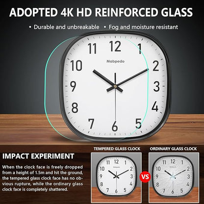 Wall Clocks Battery Operated, 12 Inch Silent Wall Clock, Non Ticking Square Analog Decorative Wall Clocks for Bedroom Living Room Office Home Gym Porch Decor Indoor Outdoor Clock, Black