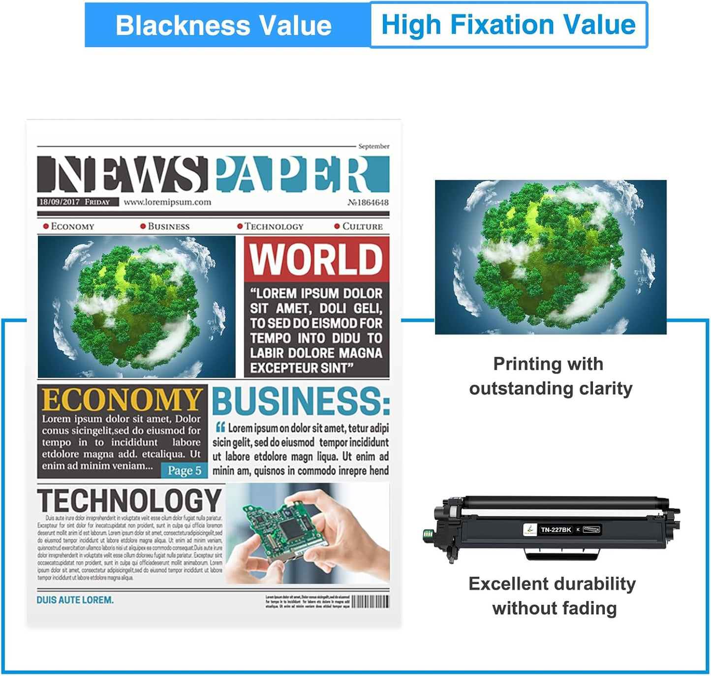 TN227 TN-227BK/C/M/Y High Yield Toner Cartridge 4 Pack: Compatible for Brother TN223 TN-223BK/C/M/Y TN-227 TN 227BK/C/M/Y 227 for HL-L3270CDW HL-L3210CW MFC-L3770CDW HL-L3290CDW MFC-L3750CDW Printer