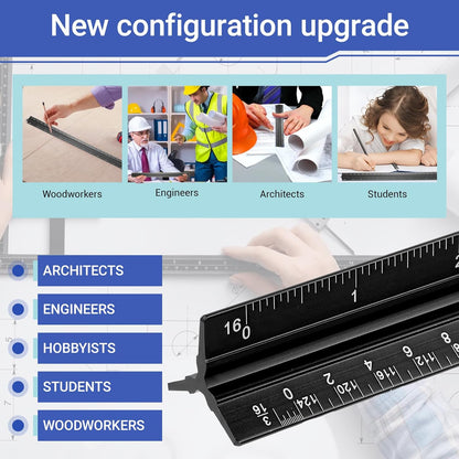 DIVINA VITAE 4pcs Architectural Scale Ruler, Aluminum, 12 Inch Imperial Engineering Scale Triangular Ruler for Architect, Civil Engineer, Draftsman