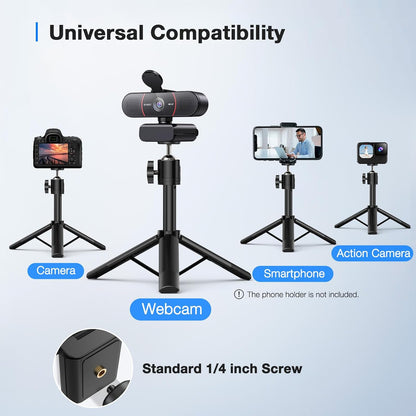 EMEET C960 4K Webcam with Tripod, 4K UHD Sony Sensor, 3 Adjustable Height Mini Tripod w/Privacy Cover, PDAF Auto Focus, Dual Noise-Cancelling Mics, Auto Light Correction, Perfect for Online Meetings