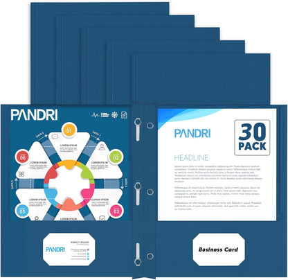 Two Pocket Folders, PANDRI 30 Pack Two Pocket Folders with Prongs, 3 Prong Folders Designed for Office and Classroom, Letter Size Darkblue