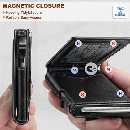 BULLIANT Men Wallet,Money Clip Wallet Slim For Gift Men 9Cards-Metal Credit Card Case in Magnetic Leather Flip