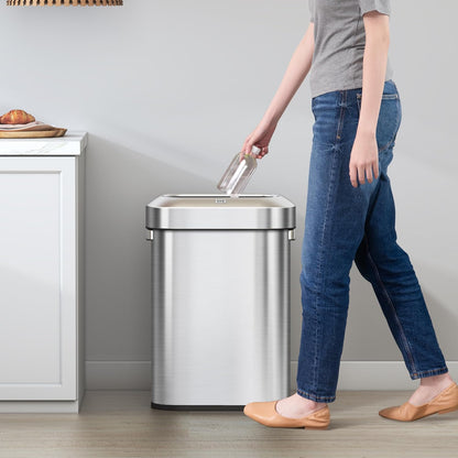 EKO Urban 16 Gallon/60 Liter Open Top Stainless Steel Slim Commercial Trash Can, Tall Kitchen Trash Bin, Heavy-Duty Commercial Grade Large Garbage Bin for Home, Office, Hotel, Cafe, Restaurant, Dorm