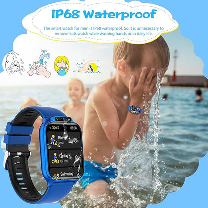 1.85" Kids Watch, AI(Translation/Q&A/Watch Face/Image Recognition)Smartwatches with Heart Rate,Sleep Monitor,Video Music Pedometer,NO APP/Phone, Gifts for 3-12 Years old Boys Girls(Built-in AI, Blue)