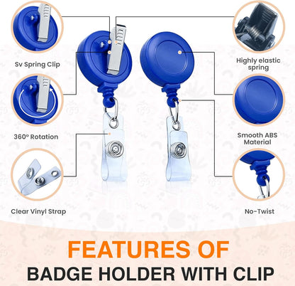 100 Pack Badge Reels Retractable Badge Holder with Clip, Id Clips for Badges, Id Badge Reel, Retractable Id Badge Clip with Clear Vinyl Strap & Alligator Swivel, No Twist Dispenser (Blue)