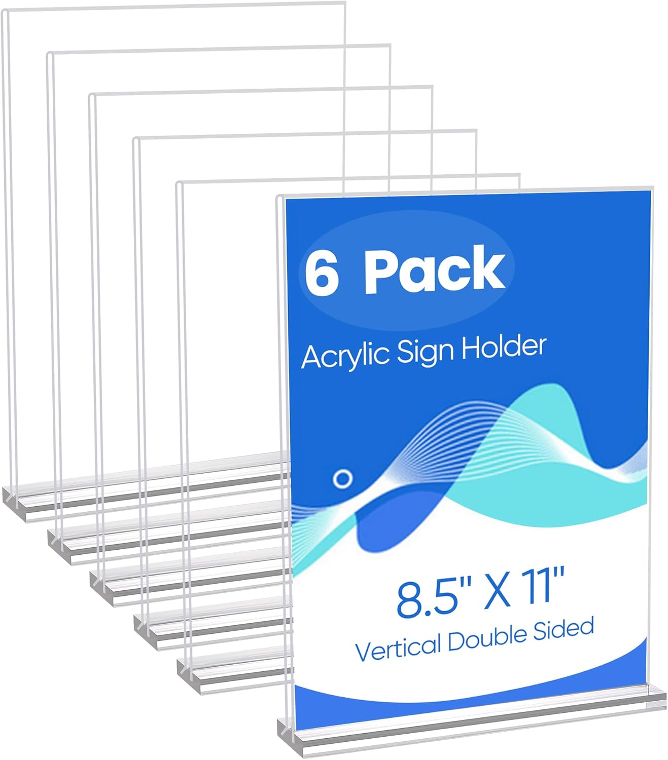 6 Pack Acrylic Sign Stands 8.5 x 11, Clear Double Side T Shape Acrylic Table Signs for Displaying, Flyer Holder Paper Card Holder for Office Business Store Mall Restaurants