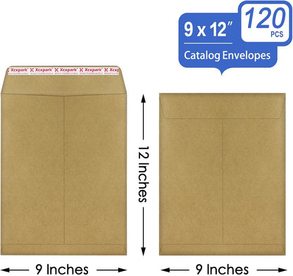 120 PCS 9x12 inches Security Catalog Envelopes Printable Self Seal Envelopes, Anti Tear Recycled Kraft Envelopes for Invitation Cards, Pictures, Photos, Documents