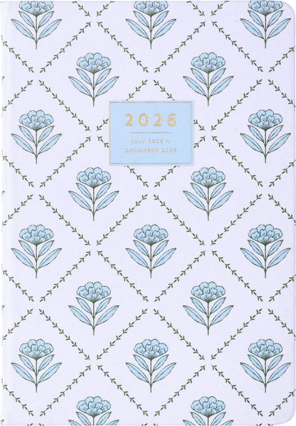 2025-2026 Eccolo 18 Month Linen Bound Planner, Monthly & Weekly Pages (5.25 x 7.75" - July 2025 - Dec 2026 - Blue Wallpaper)