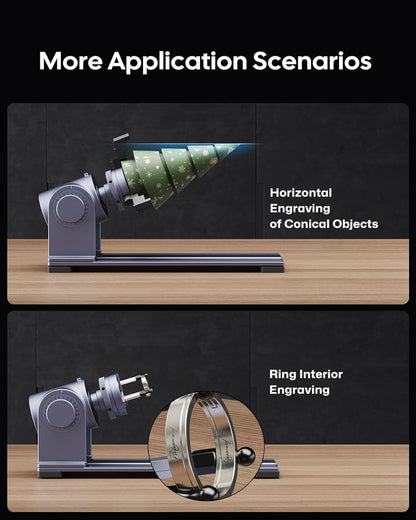 LaserPecker Rotary Extension for LP5/LP4 Engravers, 3-200mm Cylindrical Engraving, 180° Angle Adjustment & Scale Dial - Professional Rotary Module for Rings/Bottles/Cones