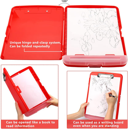 Clipboard with Storage,A4 Binder Nursing Clipboards with Pen Holder,Heavy Duty Storage Clipboard with Low Profile Clip,Clipboards Folder Side-Opening,Smooth Writing Clip Board Office Supplies(Red)