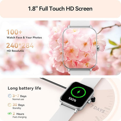 Gydom Smart Watches for Women Men [Alexa Built-in, 1.8"] Smartwatch with Heart Rate/SpO2/Sleep/Stress, 101+ Sports Modes, IP68 Waterproof, Pedometer Fitness Tracker for iOS Android Phones, White