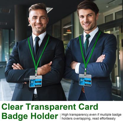 Marspark 50 Sets Clear Name Tags with Lanyard, Lanyards for ID Badges Reusable Strap with ID Holder Plastic Name Badges for Adults Business School Church Conference (Green)