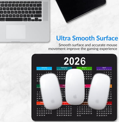 2026 Calendar Mouse pad, Gaming Stitched Edge Computer Accessory Mouse Pad, Rectangular Anti Slip Chloroprene Rubber Mouse Pad for Office and Home Use (Black Calendar Mouse Pad A-1)