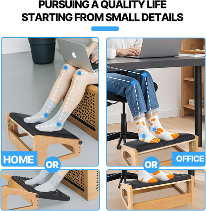 Ergonomic Foot Rest, 4 Adjustable Height Foot Stool,Footrest Under Desk， Flip Over Office Desk Foot Rest, Improving Posture, Promoting Blood Circulation（Natural）