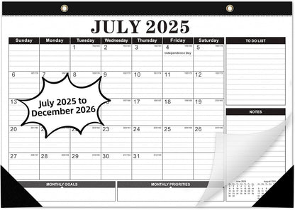 Tcamp Desk Calendar 2025-2026 from July 2025 to December 2026, Large 17" x 12" Wall Calendar with Julian Dates, 18 Months Desk Planner for Home School Office Desktop, Christmas Gifts