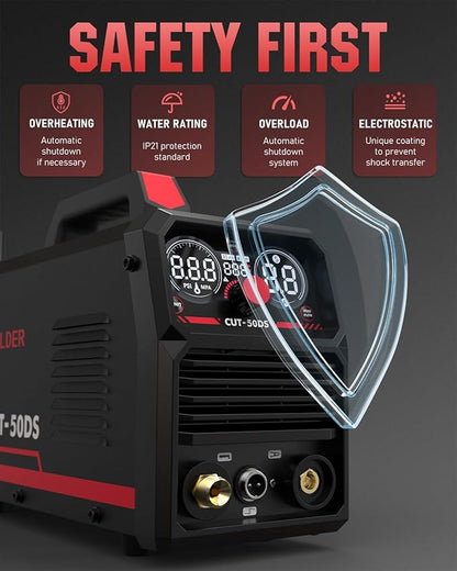 YESWELDER CUT-50DS Plasma Cutter, 50Amp Air Power Large Digital Display 110/220V Dual Voltage IGBT Inverter Plasma Cutting Machine