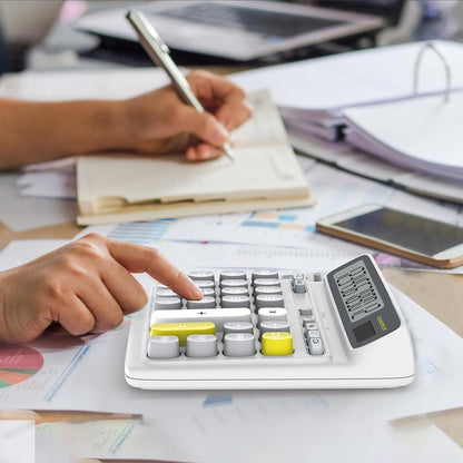 Desktop Calculator with Extra Large 5-Inch LCD Display, 12-Digit Two Way Power Solar & Battery Office Calculator with Big Buttons for Business, Accounting & Home Use(White)